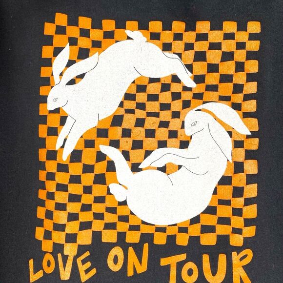 HARRY STYLES LOVE ON TOUR HOODIE ORANGE BUNNIES WOMENS M BLACK 503 - Picture 4 of 7